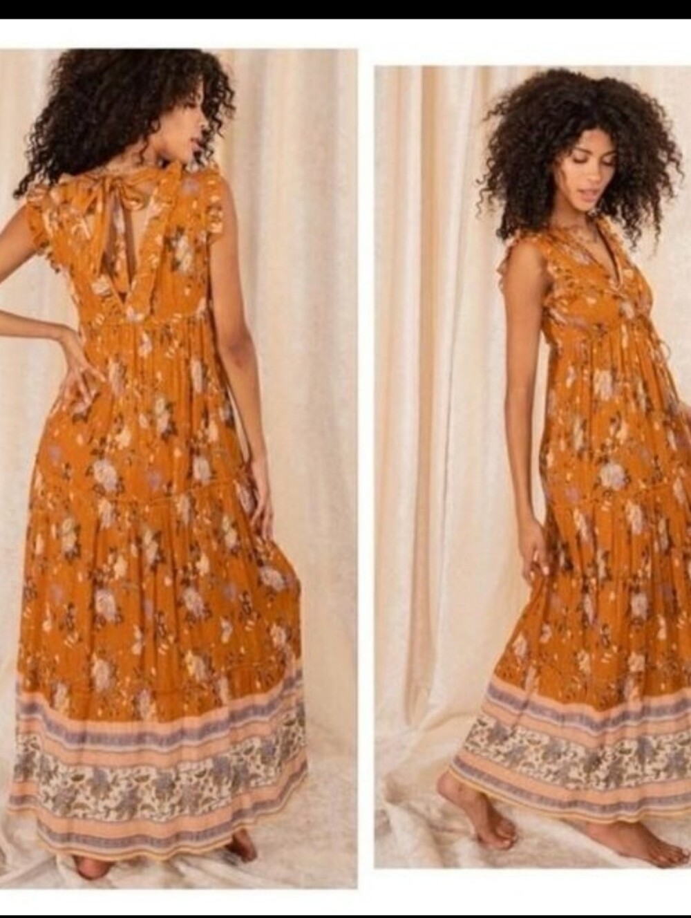 Raga Anthropologie Morning Glories Maxi Dress Small Women's New Boho Metallic
